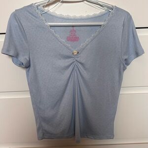 Light Blue Lace Trim Women's Top